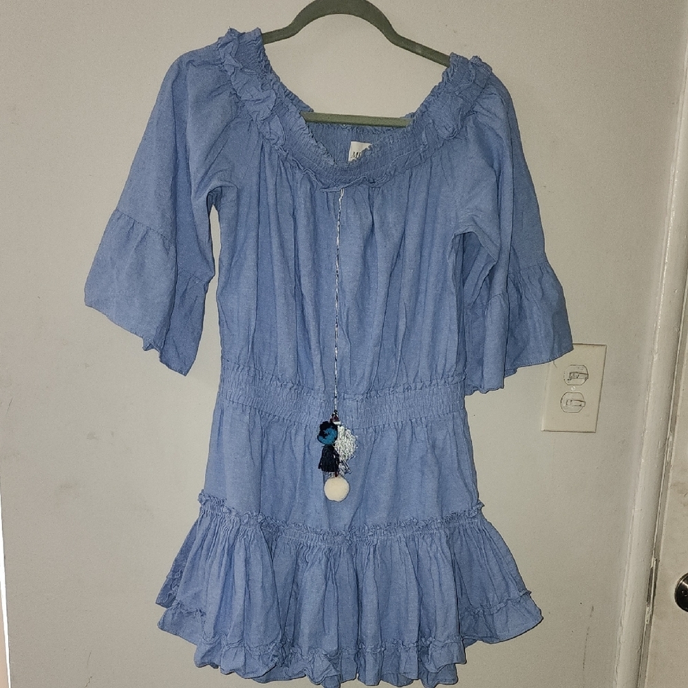 Misa Los Angeles By Anthropologie Blue Ruffled Dress with‎ Necklace